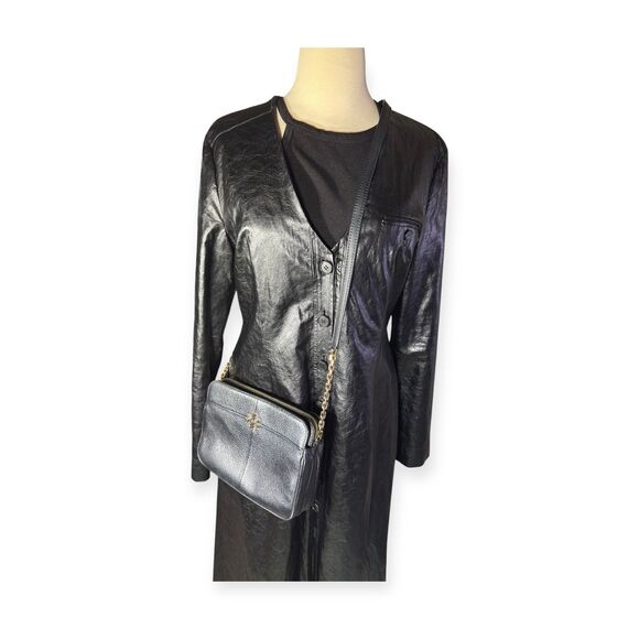 Tory Burch Pebbled Leather Black Crossbody‎ Ivy w/ Gold Chain Accents - Picture 2 of 8